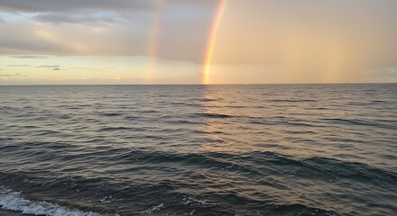 Ocean's Embrace: Double Rainbow Dawn