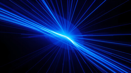 Obraz premium Abstract blue light streaks converging at vanishing point.