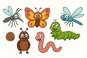 Fototapeta premium Cute Cartoon Insects and Bugs Collection vector