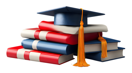 A Pile of Graduated Books with a Traditional Cap, Capturing the Essence of Academic Achievement and Education