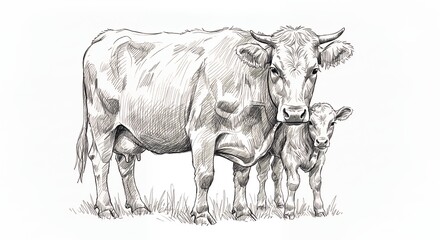 Fototapeta premium Cow and calf drawing