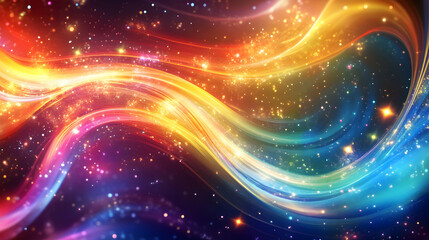 Obraz premium Vibrant Wave of Colorful Light with Glittering Stars in Background
