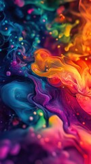 Fluidity of rainbow pigments intertwining in vibrant, surreal abstraction