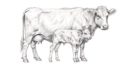 Cow and calf illustration