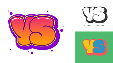 YS logo design for festival or party. Initial letter y and s in graffiti style. Creative modern lettering company name of font typography. Kids trendy logotype or identity.