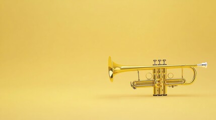 Fototapeta premium Golden trumpet on yellow background