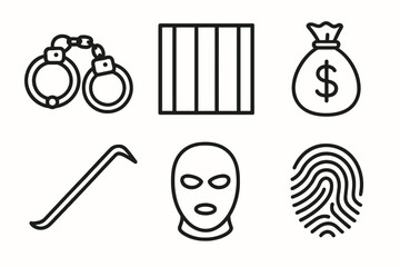 Crime and Law Enforcement Outline Icon Set vector