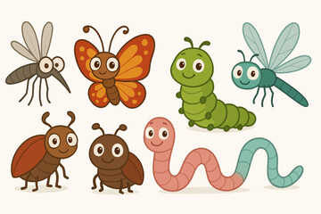 Fototapeta premium Cute Cartoon Bug and Insect Characters Set vector