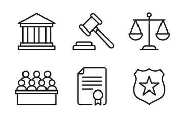 Law and Justice Icon Set in Outline Style vector