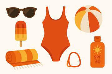 Flat Summer Vacation Essentials in Warm Colors vector