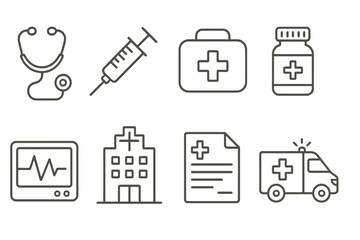 Outlined Medical Icons on Gold Gradient Background vector