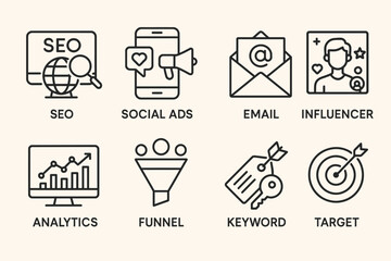 Essential Icons for Digital Marketing Tools vector