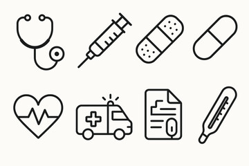 Fototapeta premium Minimal Healthcare Icons Set for Medical Use vector