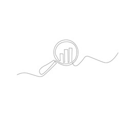 Continuous line magnifying glass and bar graph business icon,white background,business one line drawing.illustrator vector