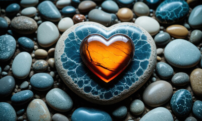 Obraz premium A unique heart-shaped stone sits atop a natural rock formation, perfect for use in romantic or nature-themed projects