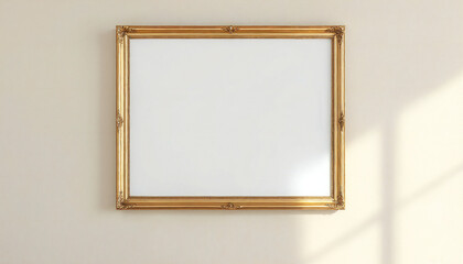 A golden frame hangs gracefully on a warm-toned wall, a perfect stage for art or cherished memories, capturing the timeless beauty of presentation and design.