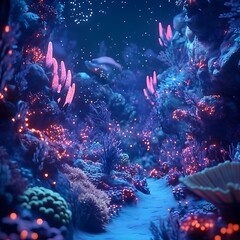 Fototapeta premium Underwater Paradise: Vivid hues and glowing corals create an immersive underwater landscape, inviting the viewer to explore the hidden beauty of the deep ocean.