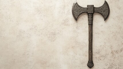 Antique double-headed axe on a light beige surface
