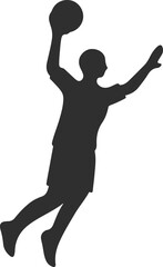 Moment of Athleticism A dynamic silhouette of a basketball player, poised to shoot, embodying the essence of athleticism and precision in the realm of sports
