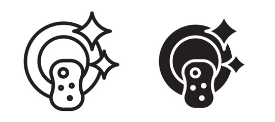 Washing dishes icon in black modern and lines and solid