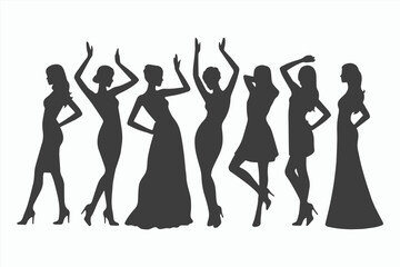 Fototapeta premium Elegant Women Silhouettes in Various Poses and Dresses