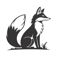 Elegant Fox in Grass – Black & White Minimalist Vector Art