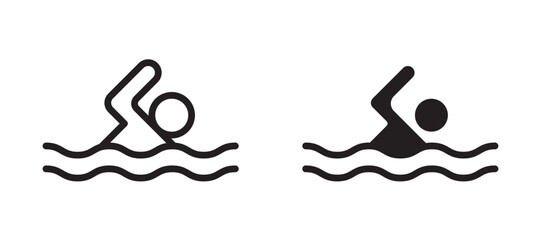 Swimming icon in black modern and lines and solid