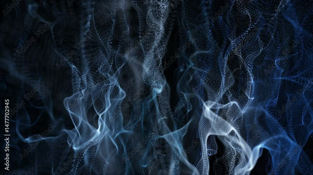 Poster futuristic video animation with particle wave object in slow motion, 4096x2304 loop 4k