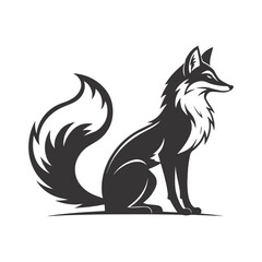 Tribal Fox Sitting – Black & White Minimalist Vector Art
