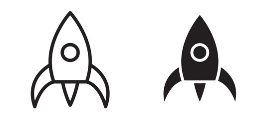 Rocket icon in black modern and lines and solid