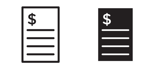 Payment receipt icon in black modern and lines and solid