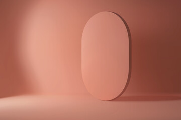 Minimal coral backdrop with vertical rounded stage element