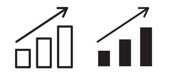 Growing graph icon in black modern and lines and solid