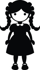 Plush doll vector silhouette - cute girl with braids, EPS JPEG PNG