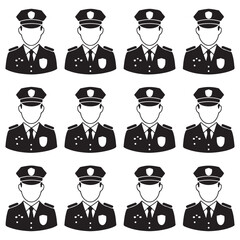 Set of Black Silhouettes of Police Officers – Uniformed Law Enforcement Figures for Security, Protection, and Safety