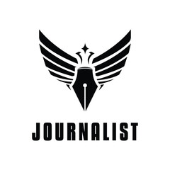 journalist logo design concept with wing and pen