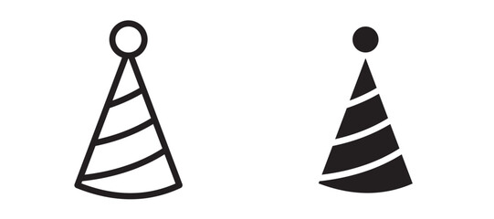 Birthday hat icon in black modern and lines and solid