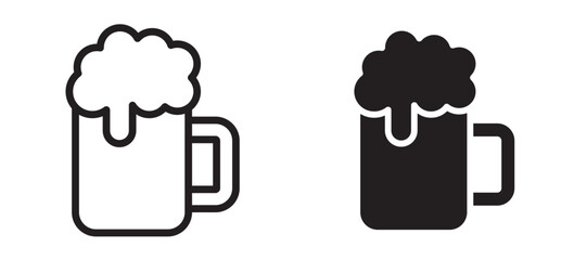 Beer mug icon in black modern and lines and solid