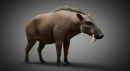 Fototapeta premium Standing Creature with Tusks Against Neutral Background
