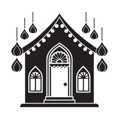 vector silhouette of a Diwali house entrance with rangoli