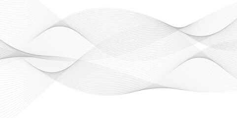 Abstract grey smooth element wavy modern curve lines on transparent background. Digital frequency track equalizer. Abstract frequency sound wave lines, twisted curve lines and technology background.