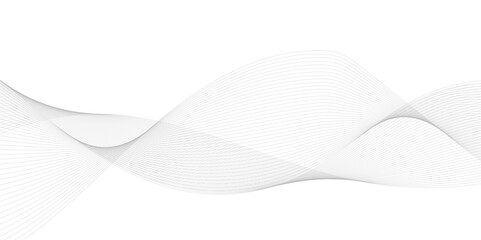 Abstract wavy white and grey curved lines on transparent background. Frequency sound wave lines and technology background, Design for brochure, flyer, banner, template, business wave lines background.