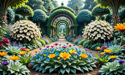 A vibrant and lively garden filled with various colorful flowers