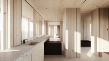 Modern light-filled interior bathroom design.