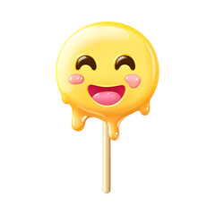 Delightful Melting Smiley Face Lollipop on Stick Isolated on Transparent Background PNG