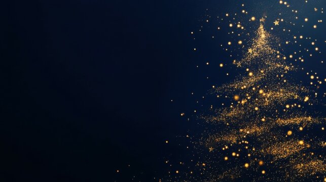 Christmas background with golden christmas tree and copy space.