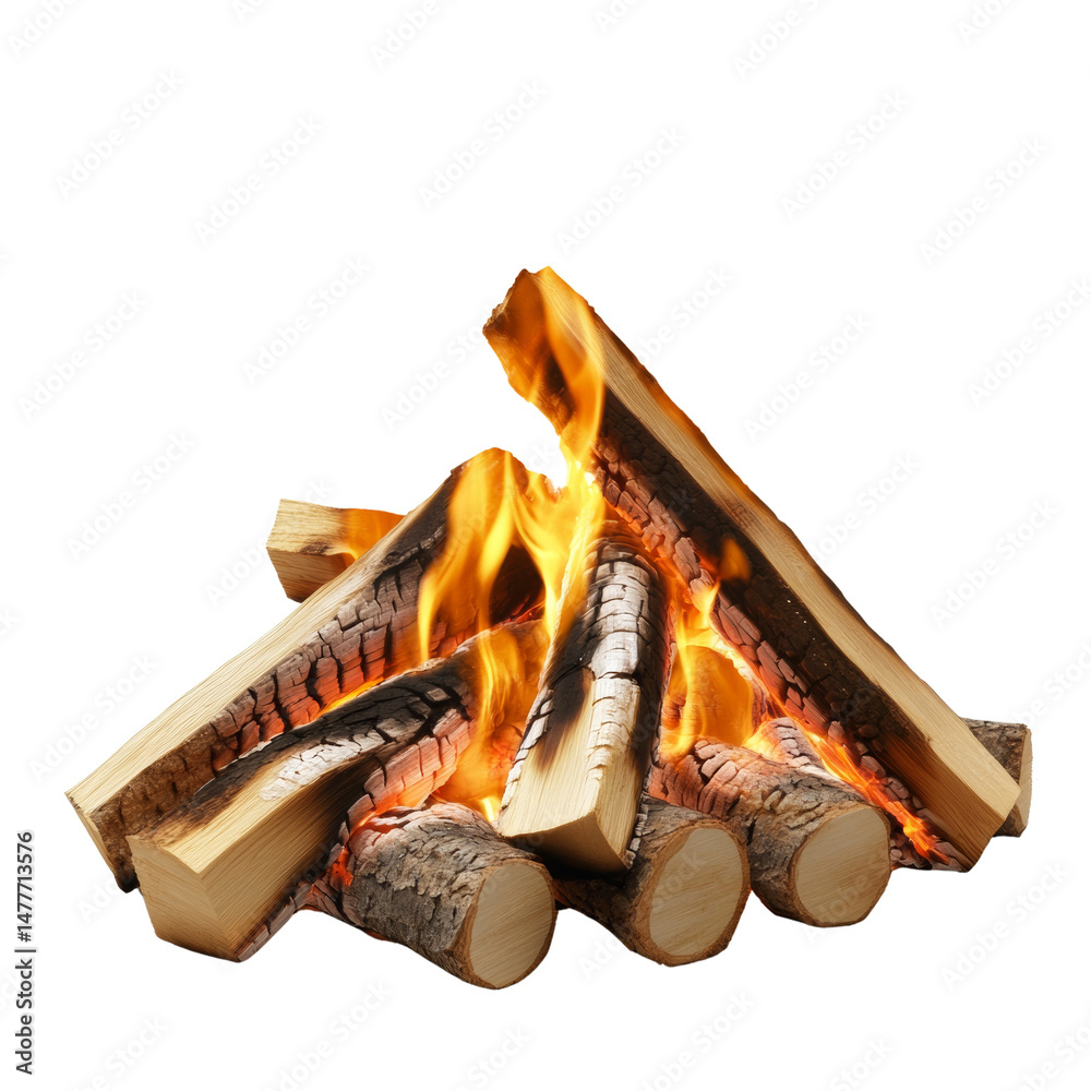 Poster Embers glow, illuminating crafted logs with flickering charisma, an inviting fire pit element, isolated on a clean transparent field