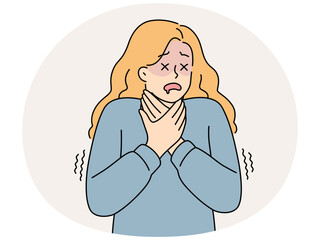 Woman has health problems and suffocates grabs neck suffers from psychological illness