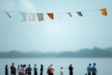 Obraz premium minimalist festival scene featuring elegant decorations and bright accents showcasing people enjoying various
