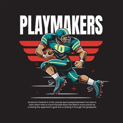 Vector Illustration of American Football Player with Retro Vector Illustration Available for Poster